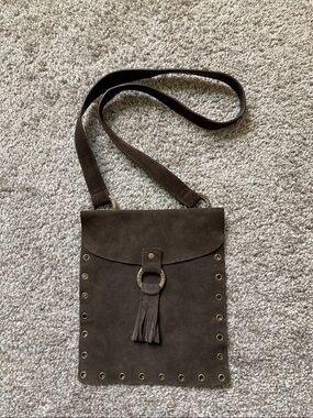 Vintage Y2K Old Navy Suede Purse Bag 2003 Western Fringe Tassel Grommets Boho